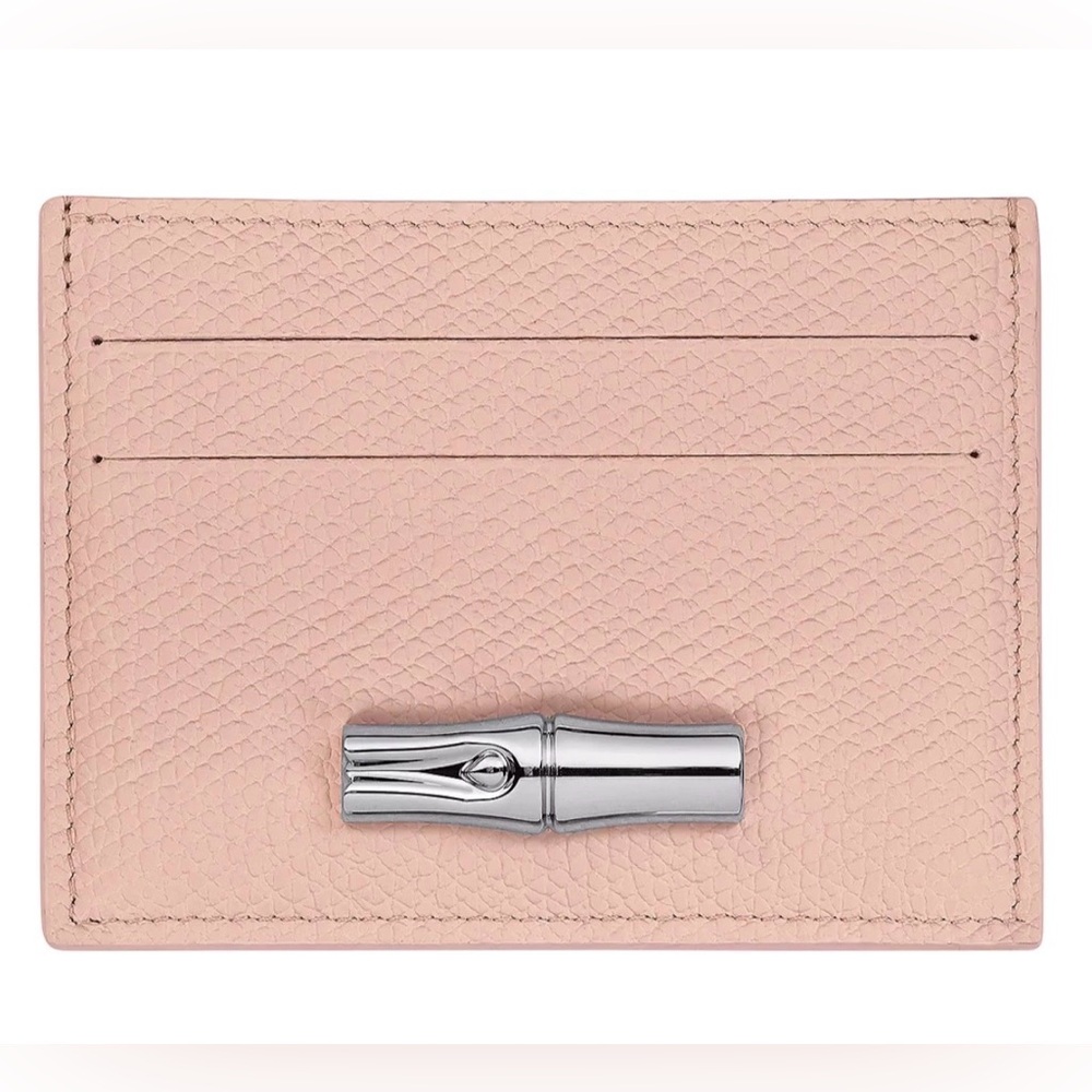 Brand New Longchamp Le Roseau Card Case Ballerina Pink Wallet Silver Hardware